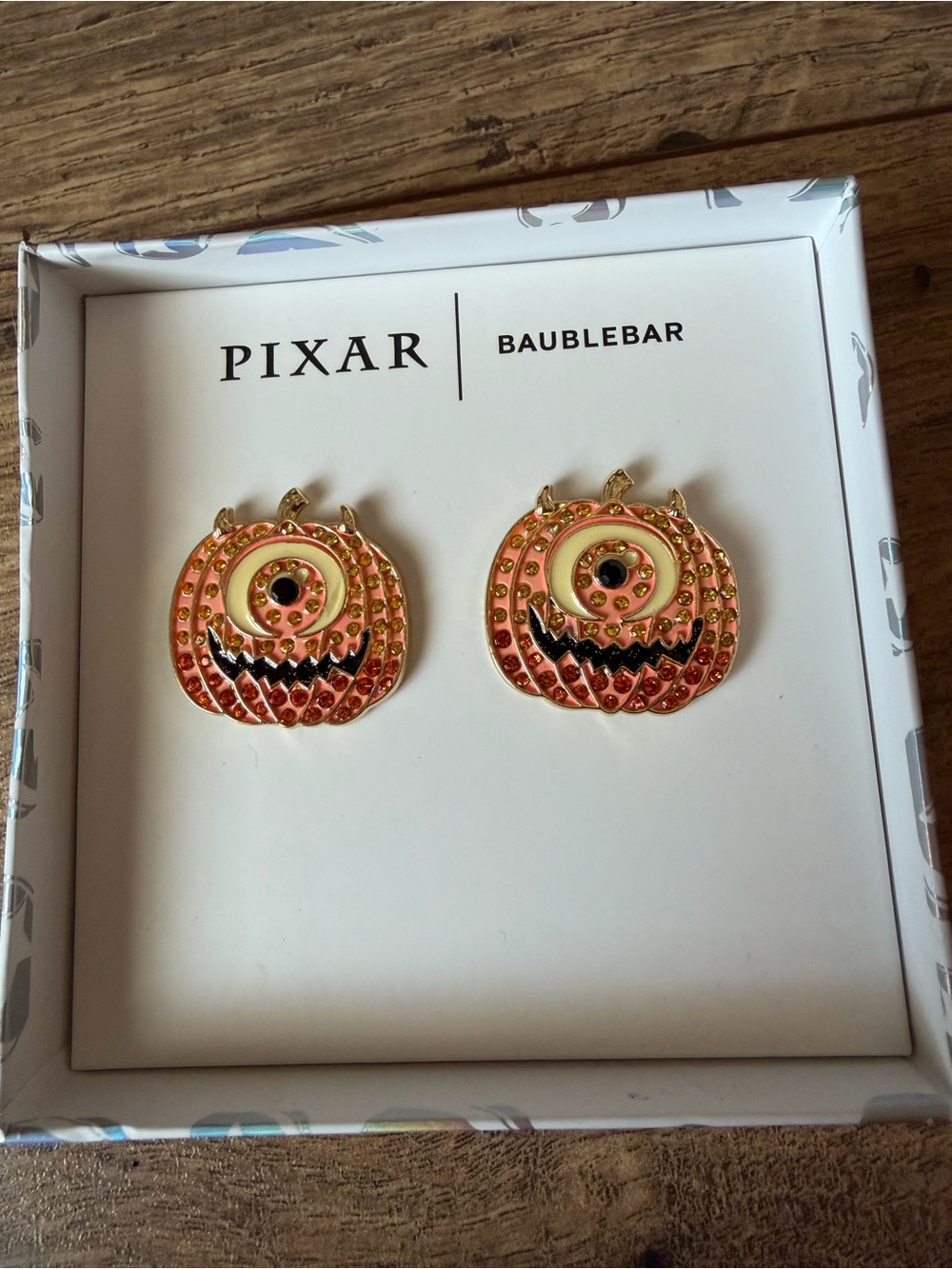 New In Box Pixar x BaubleBar Halloween Pumpkin Stud Earrings Disney Jewelry
